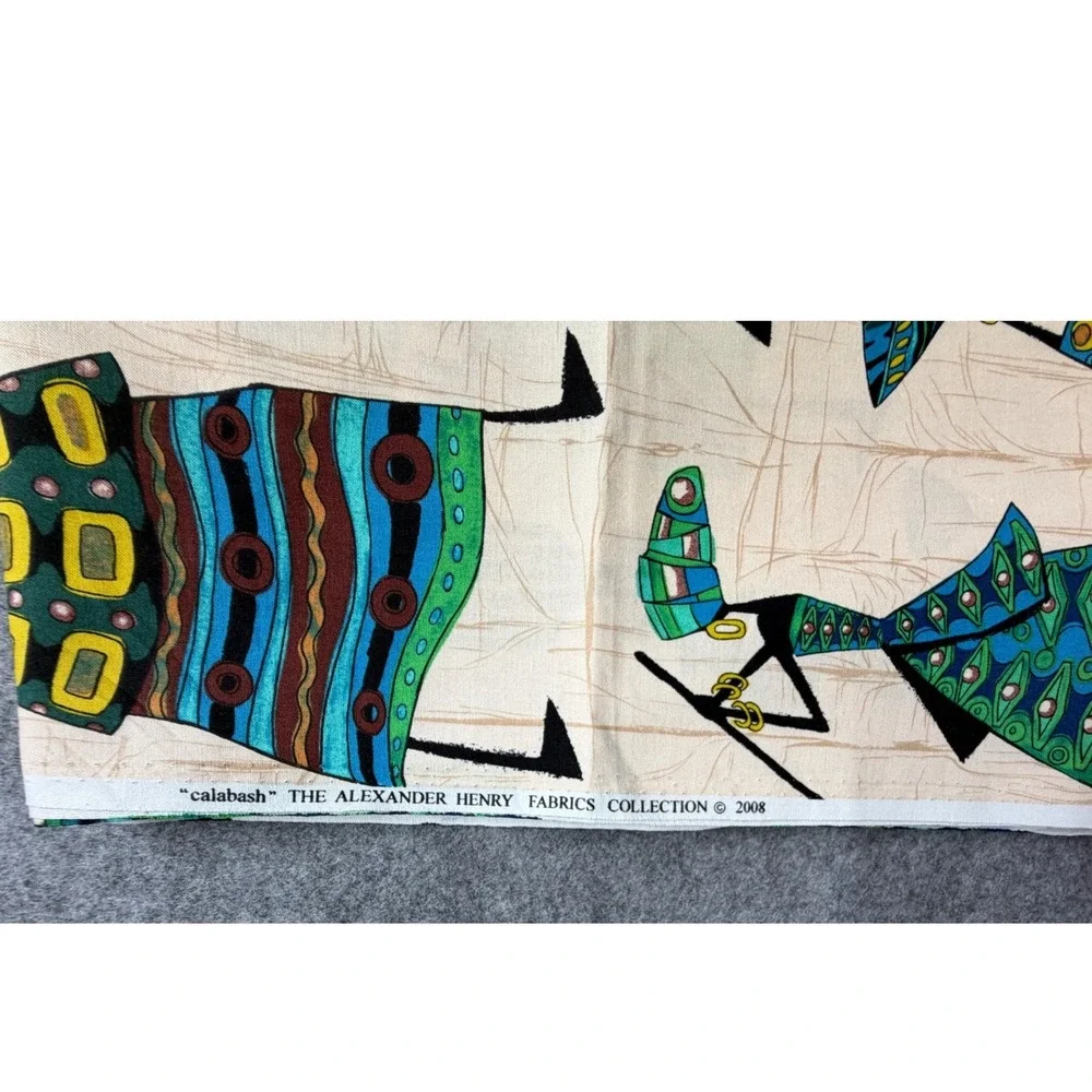 Alexander Henry Calabash Fabric 2008 African Motif Cotton Remnant 70x43 Teal